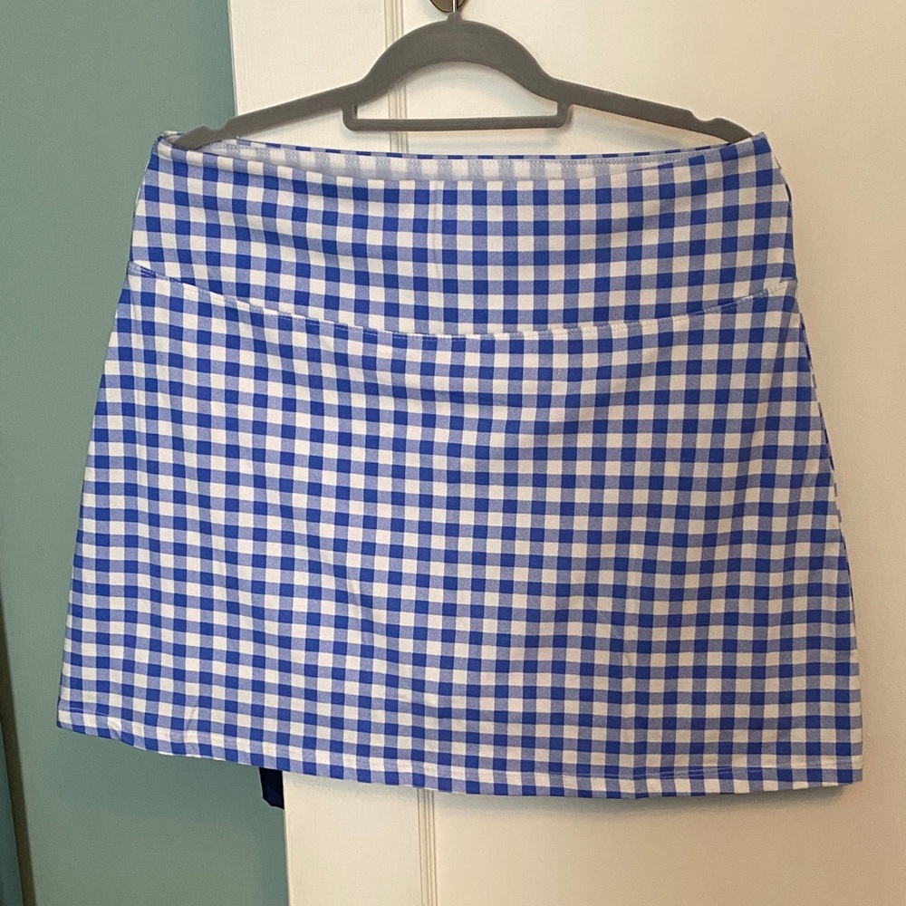 TEEZHER  Blue and White Checkered Womens scort